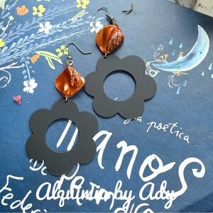 Black and Orange Flower Earrings